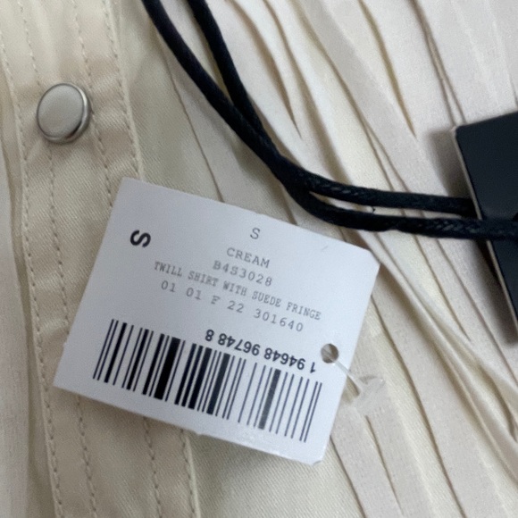 Rock & Roll Denim Twill Shirt With Suede Fringe Women’s Small Cream - Picture 8 of 10